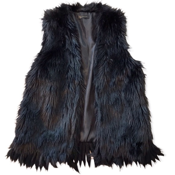 KLd Signature Black Front Clasp Faux Fur Vest - Picture 1 of 11